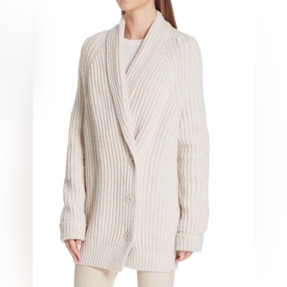 Vince Shawl Collar Button Wool Blend Cardigan Sweater Cream Thick Womens OS